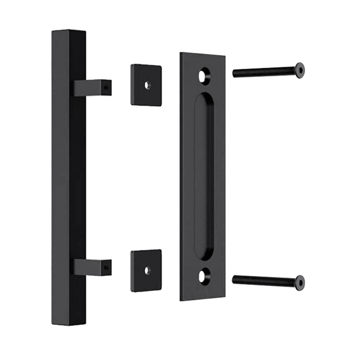 12" Square Pull and Flush Door Handle Set Black Barn Door Hardware