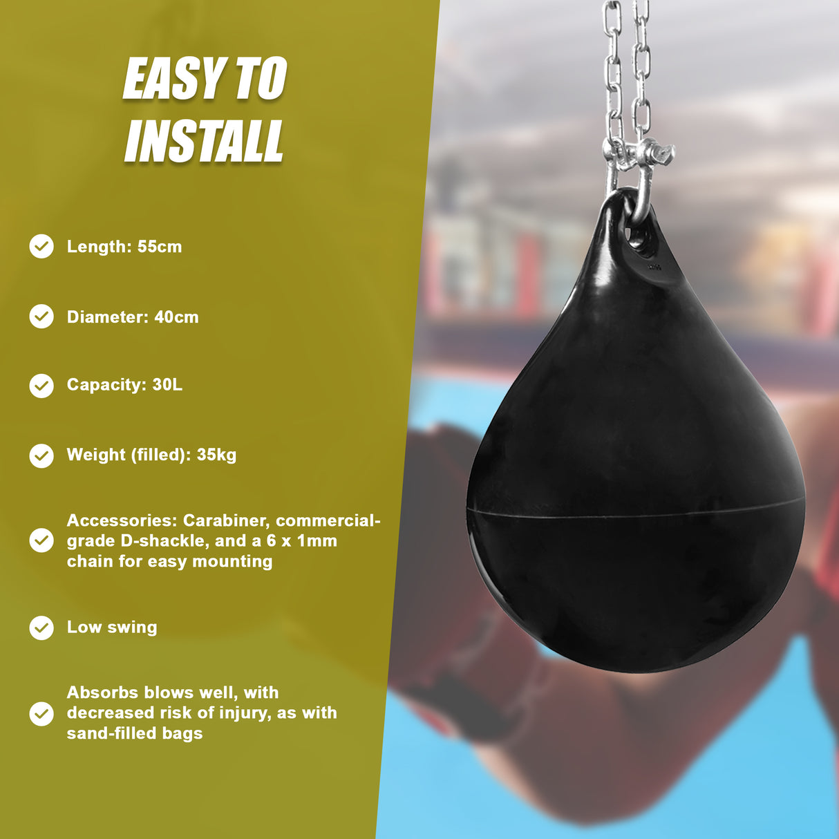 30L Water Punching Bag Aqua with D-Shackle and Chain