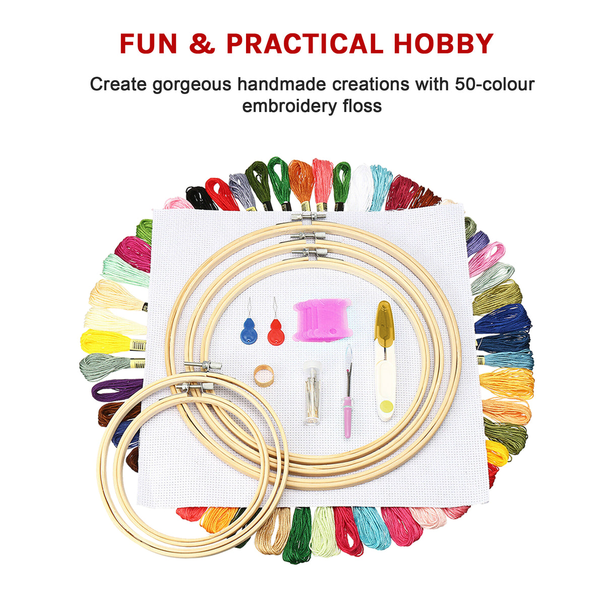 Embroidery Starter Kit Cross Stitch Kit DIY Hand Craft Stitch 50 Colour Kit