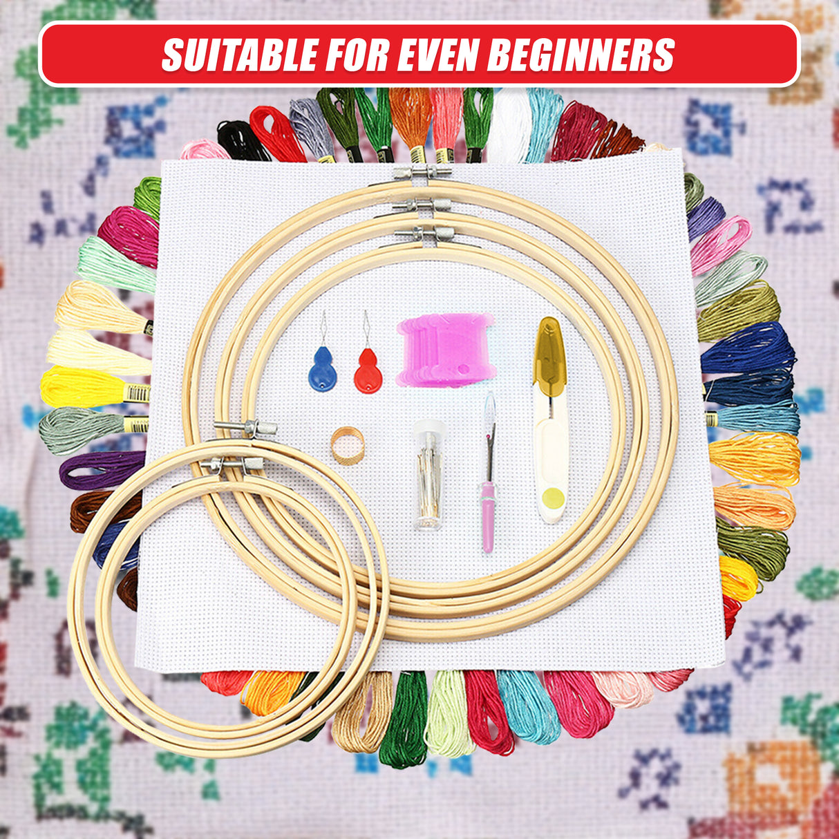 Embroidery Starter Kit Cross Stitch Kit DIY Hand Craft Stitch 50 Colour Kit