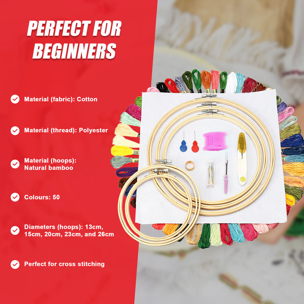 Embroidery Starter Kit Cross Stitch Kit DIY Hand Craft Stitch 50 Colour Kit