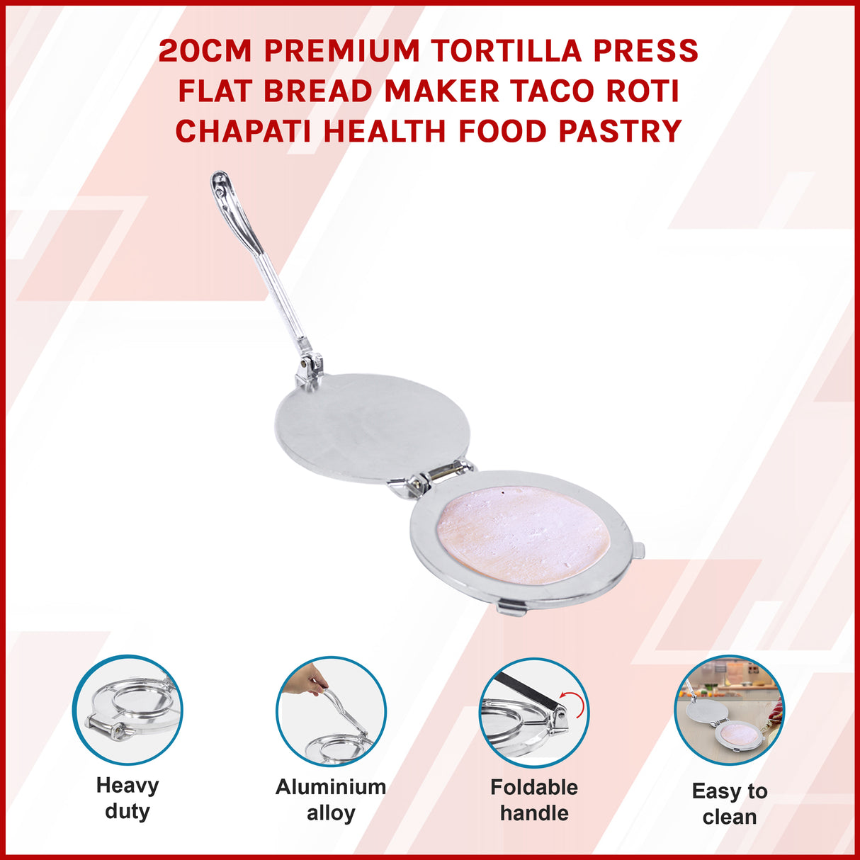 20cm Premium Tortilla Press Flat Bread Maker Taco Roti Chapati Health Food Pastry