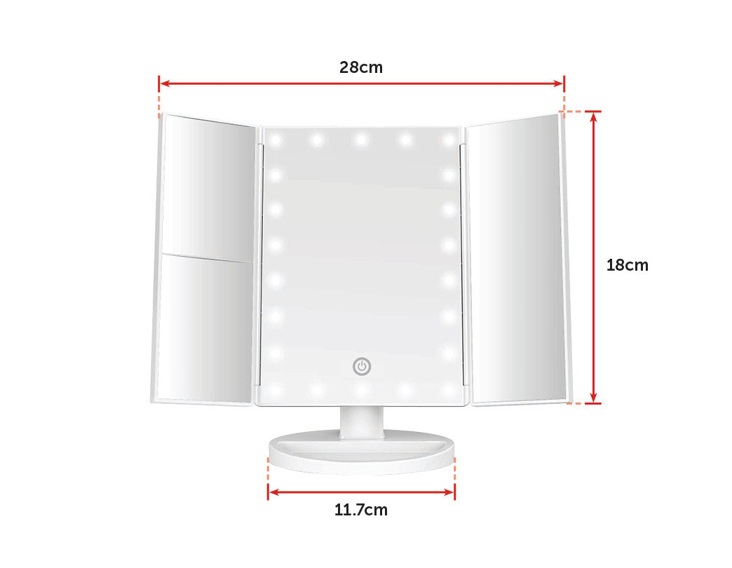 Makeup Mirror With LED Light Standing Mirror Magnifying Tri-Fold Touch