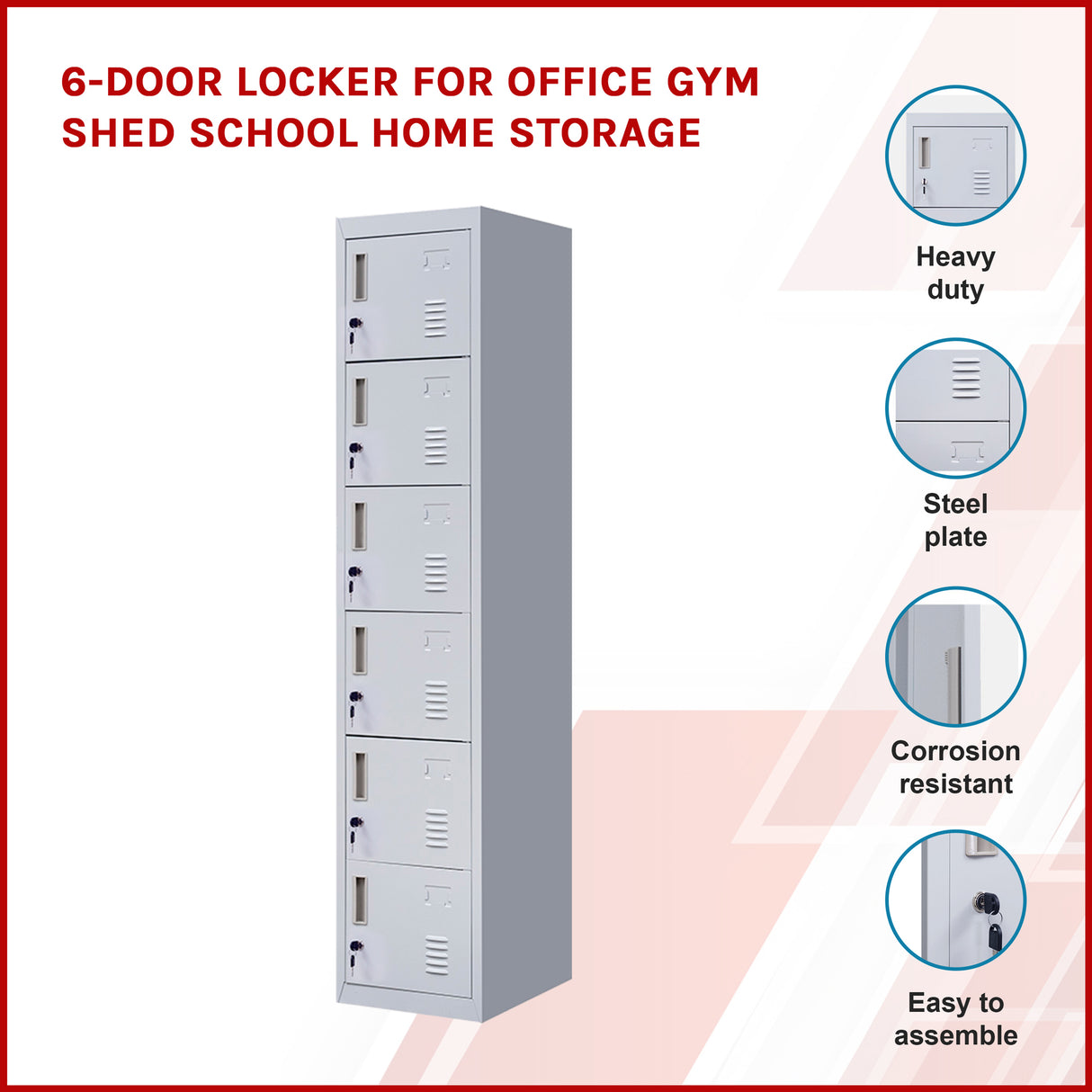 6-Door Locker for Office Gym Shed School Home Storage