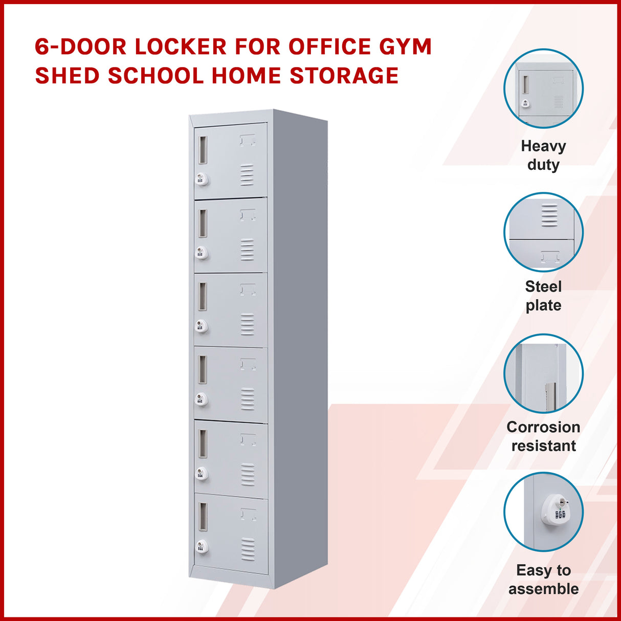 6-Door Locker for Office Gym Shed School Home Storage