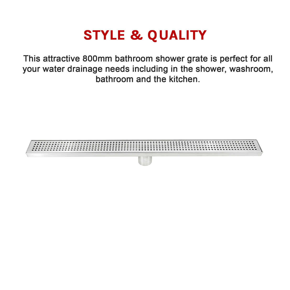 800mm Bathroom Shower Stainless Steel Grate Drain w/Centre outlet Floor Waste