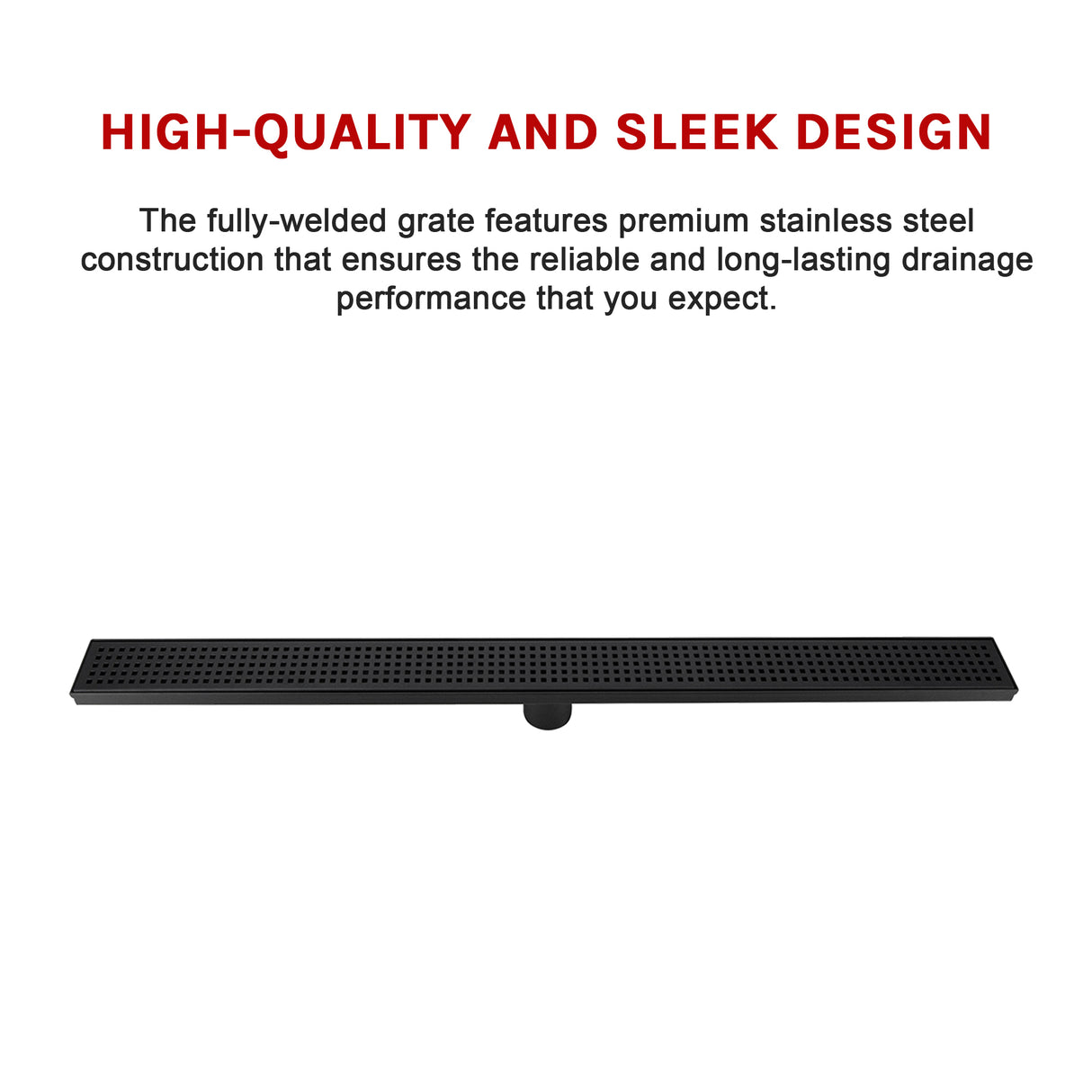 900mm Bathroom Shower Black Grate Drain w/Centre outlet Floor Waste Square Pattern