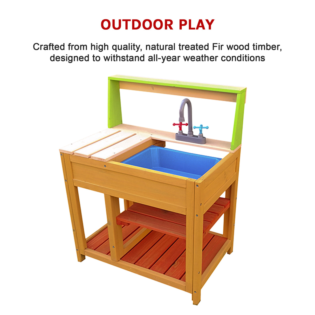 Childrens Outdoor Play Mud Kitchen Sand Pit with Display Shelf