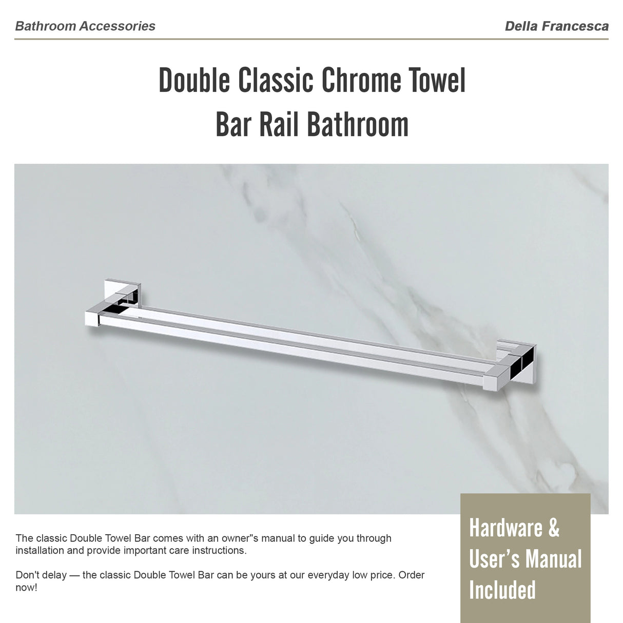 Double Classic Chrome Towel Bar Rail Bathroom