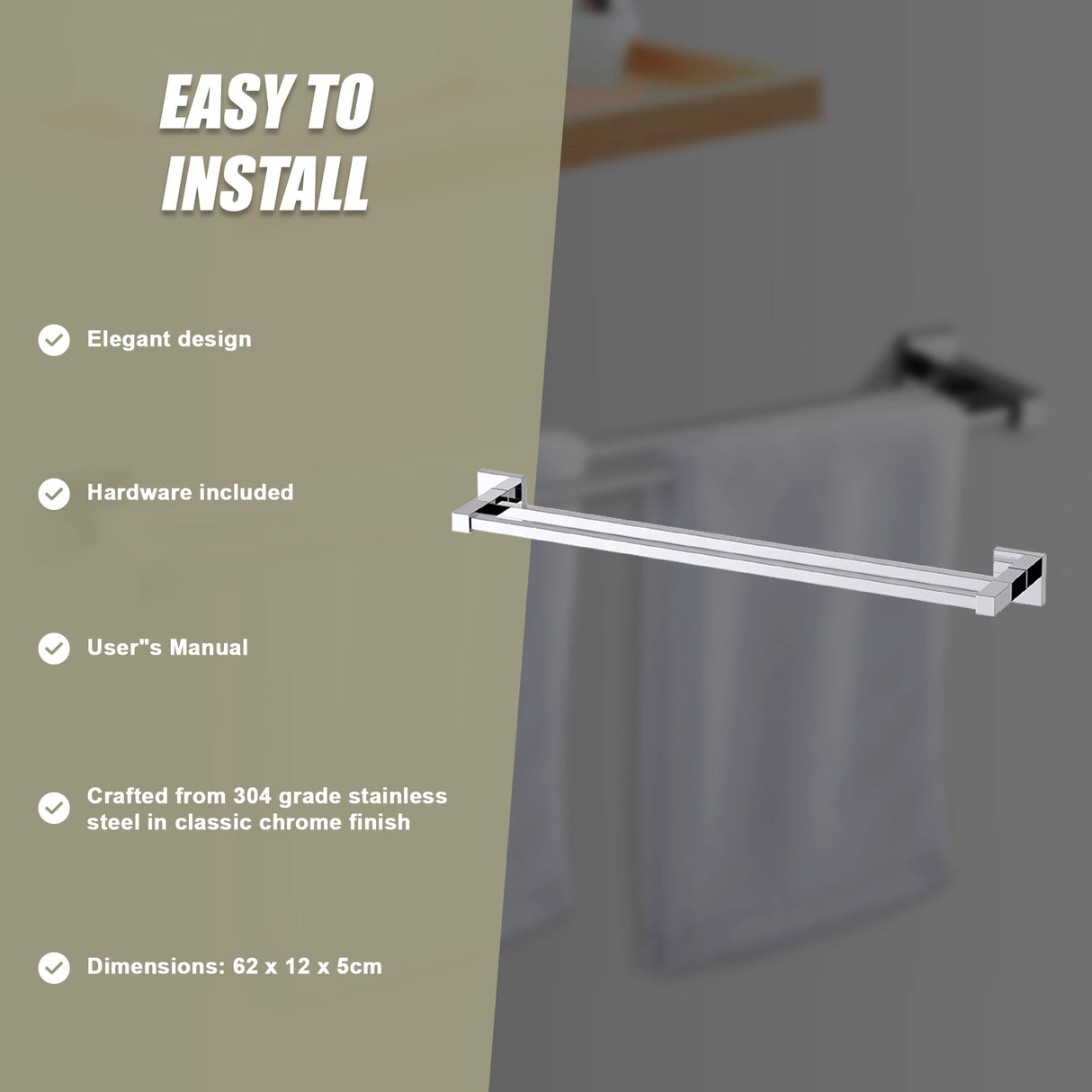 Double Classic Chrome Towel Bar Rail Bathroom