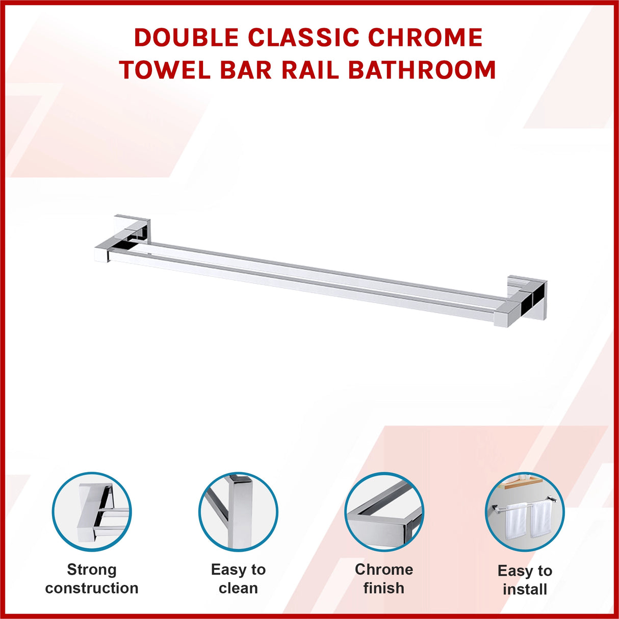 Double Classic Chrome Towel Bar Rail Bathroom