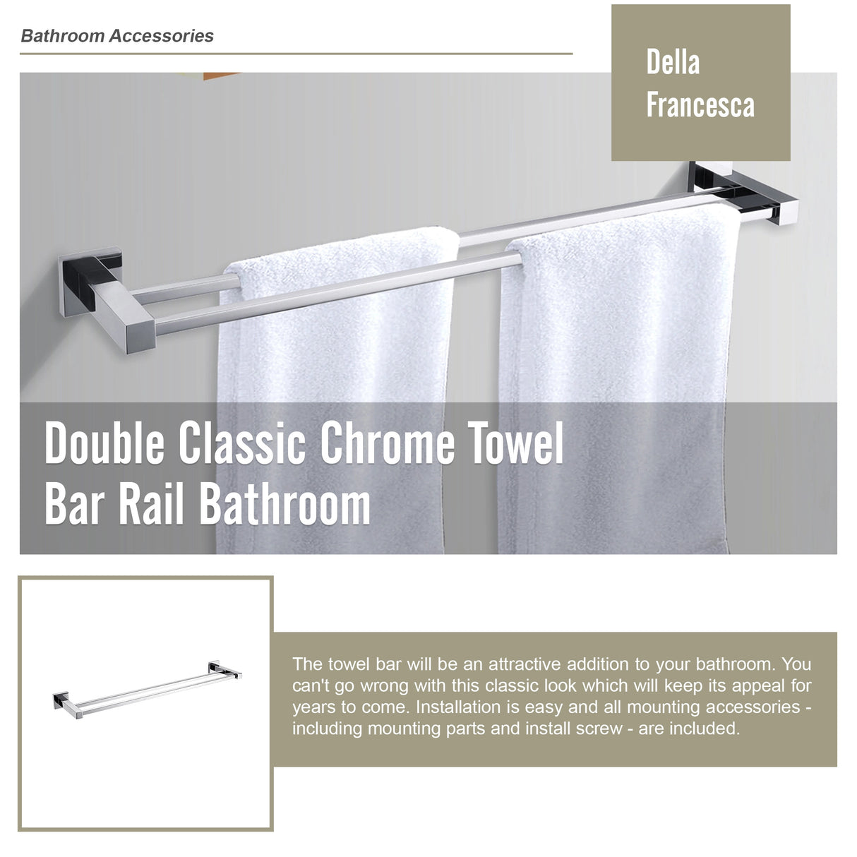 Double Classic Chrome Towel Bar Rail Bathroom