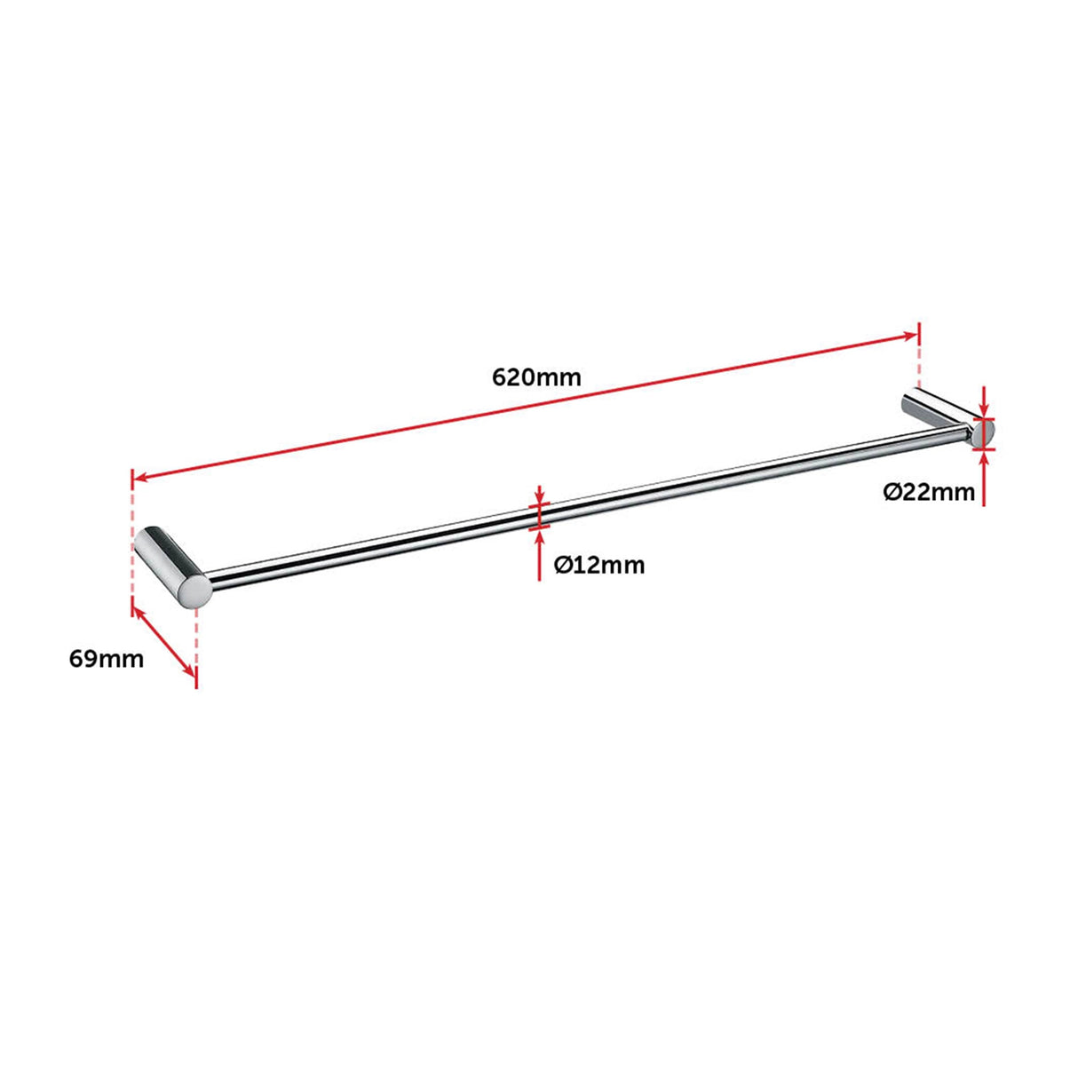 Single Towel Rail - 615mm