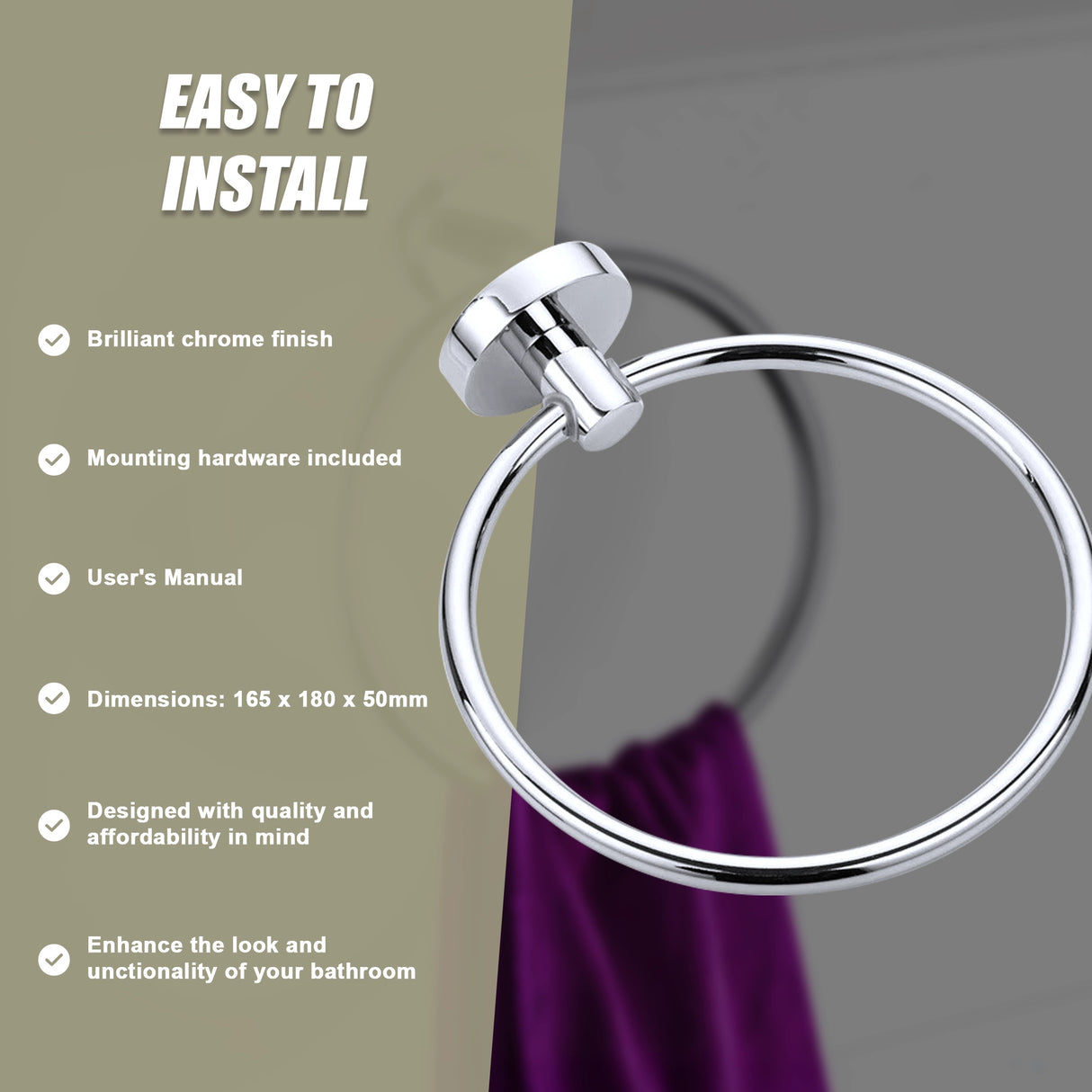 Classic Chrome Towel Bar Rail Ring Bathroom