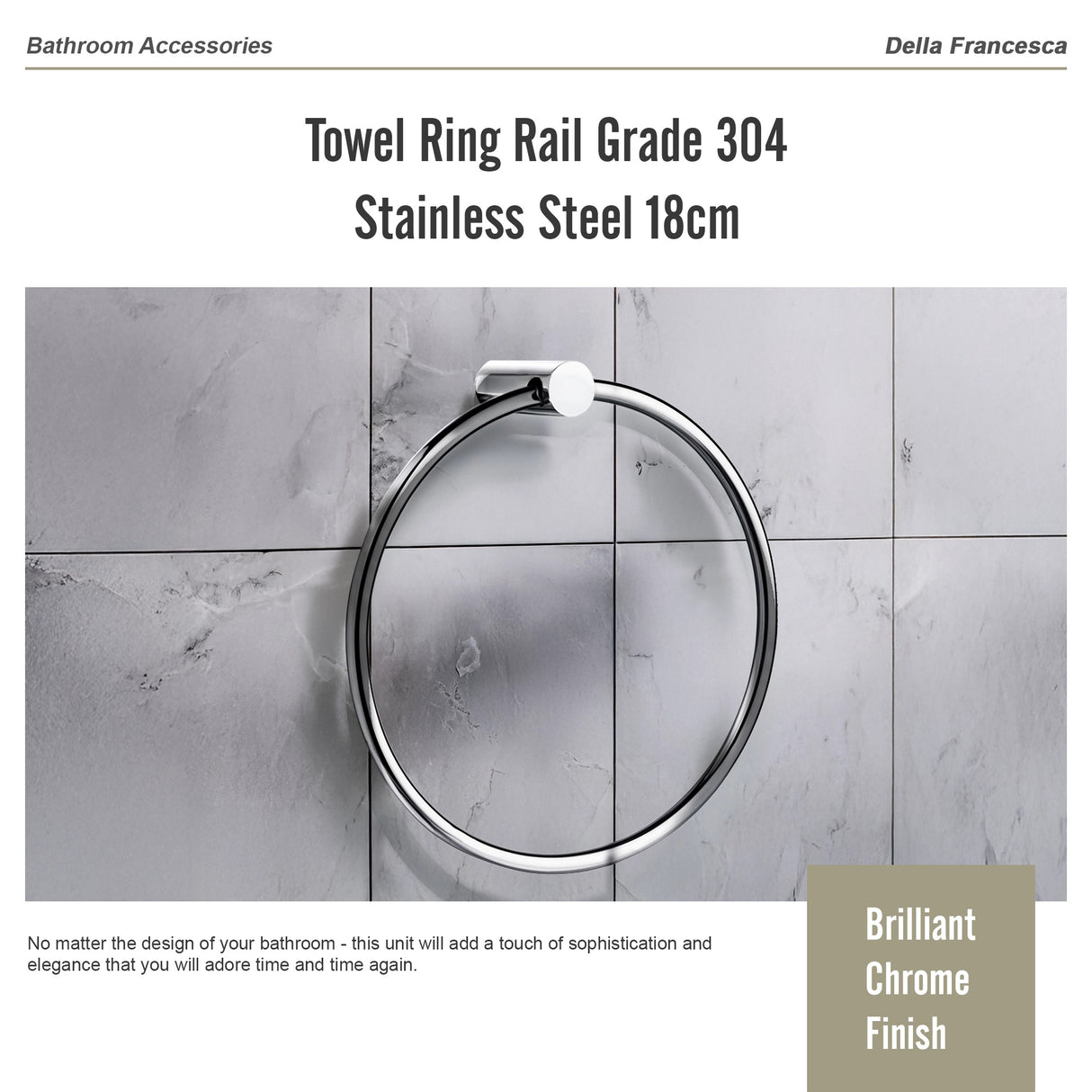 Towel Ring Rail Grade 304 Stainless Steel 18cm