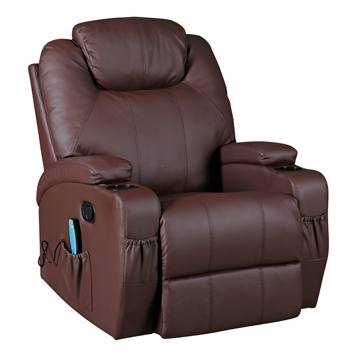 Brown Massage Sofa Chair Recliner 360 Degree Swivel PU Leather Lounge 8 Point Heated