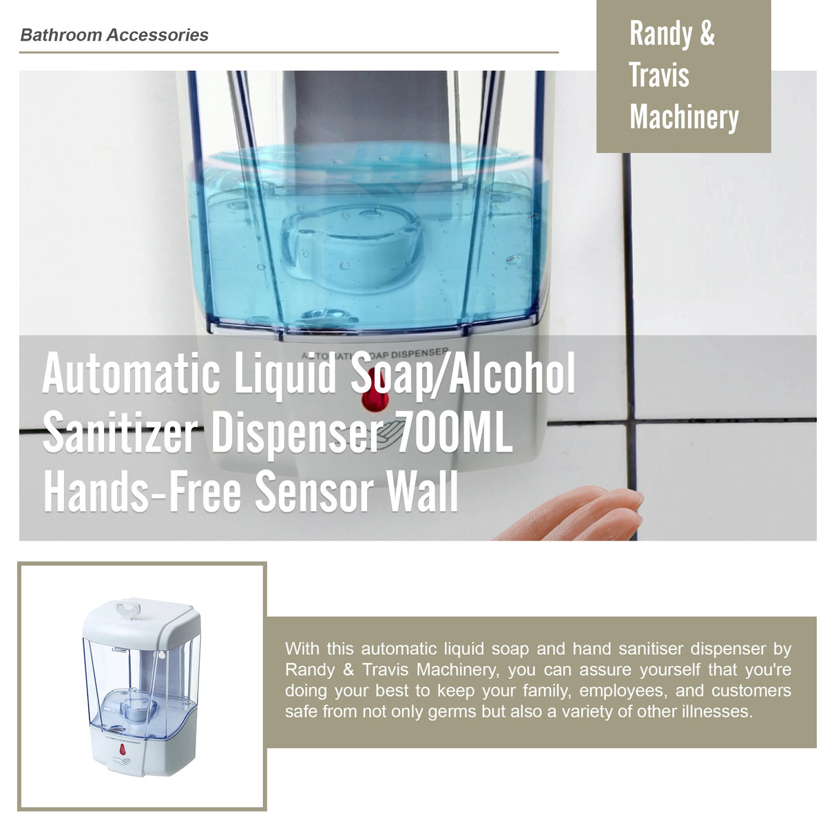 Automatic Liquid Soap/Alcohol Sanitizer Dispenser 700ML Hands-Free Sensor Wall