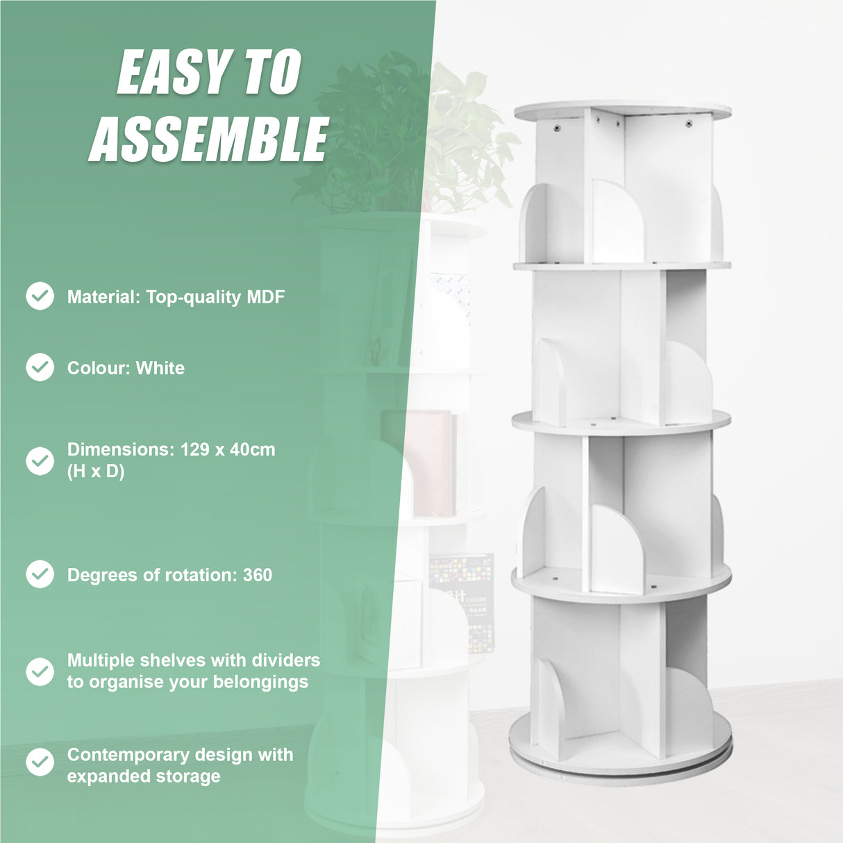 360-degree Rotating 4 Tier Display Shelf Bookcase Organiser
