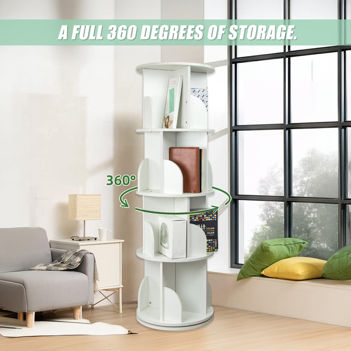 360-degree Rotating 4 Tier Display Shelf Bookcase Organiser