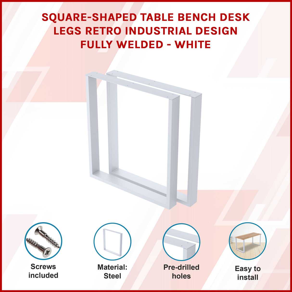 Square-Shaped Table Bench Desk Legs Retro Industrial Design Fully Welded - White