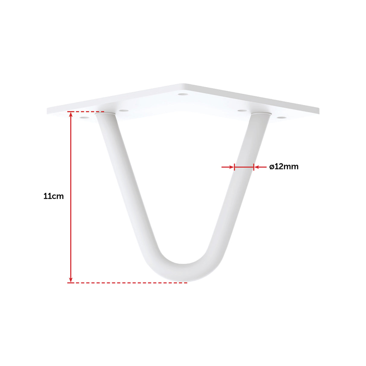 Set of 4 Industrial Retro Hairpin Table Legs 12mm Steel Bench Desk - 11cm White