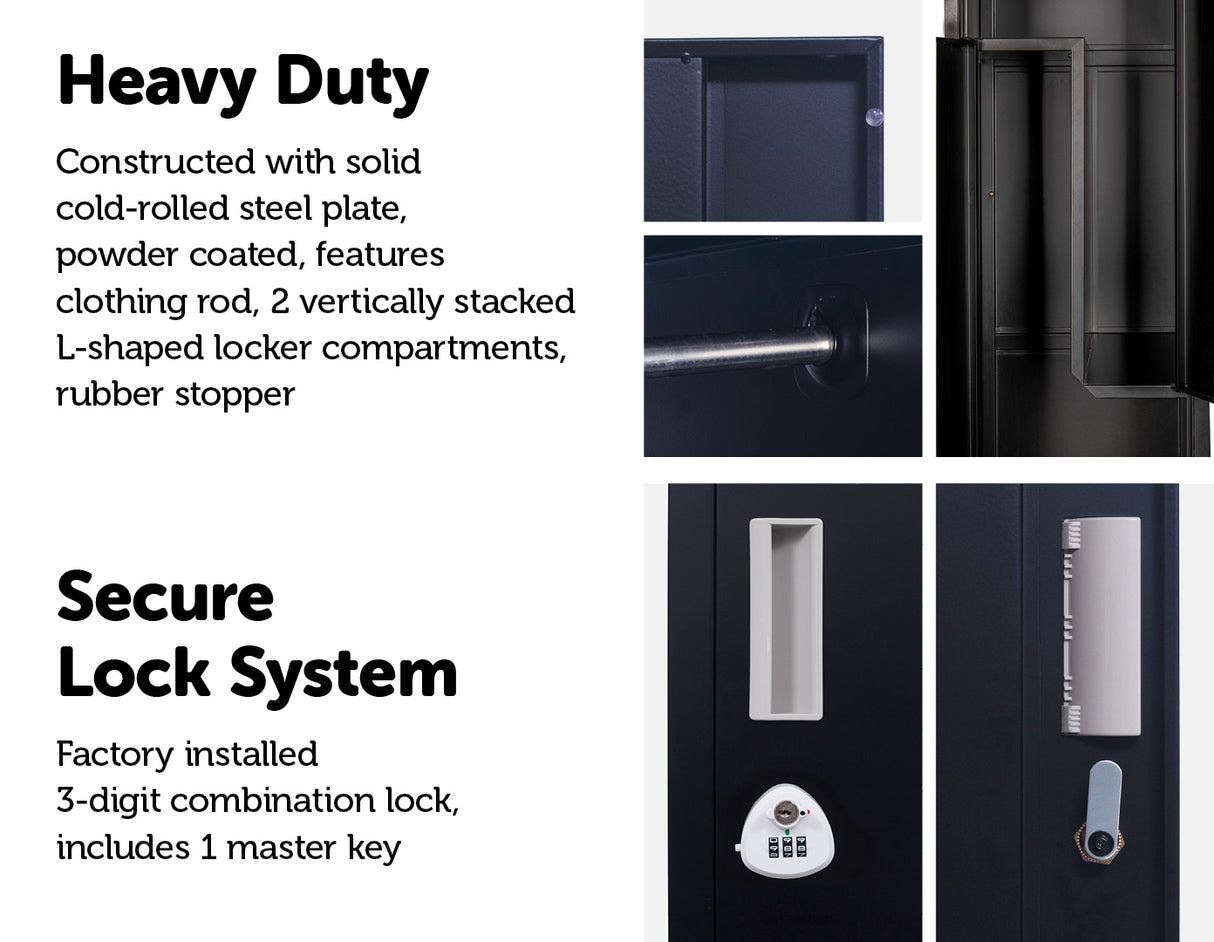 Black Two-Door L-shaped Office Gym Shed Storage Lockers