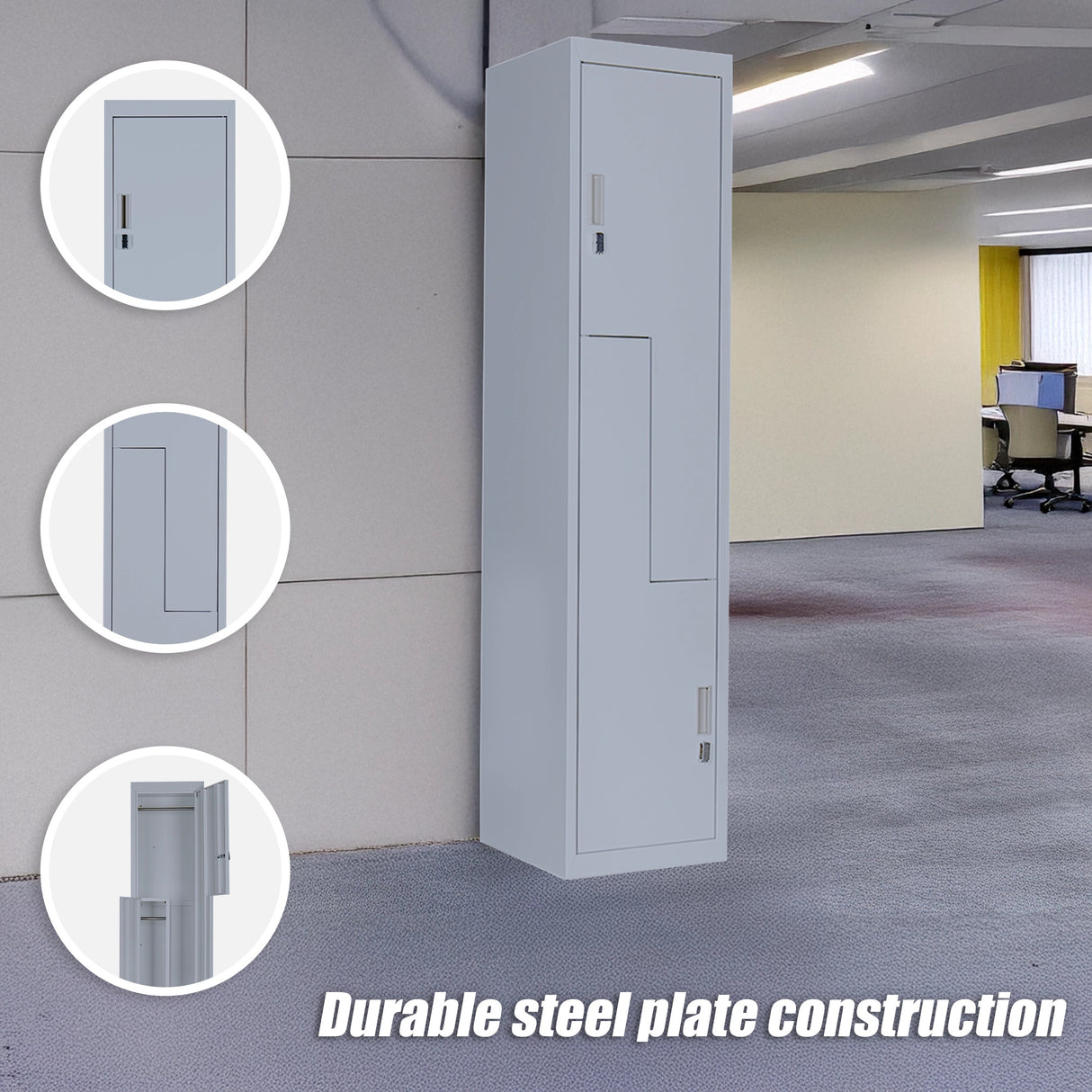 Grey Two-Door L-shaped Office Gym Shed Storage Lockers