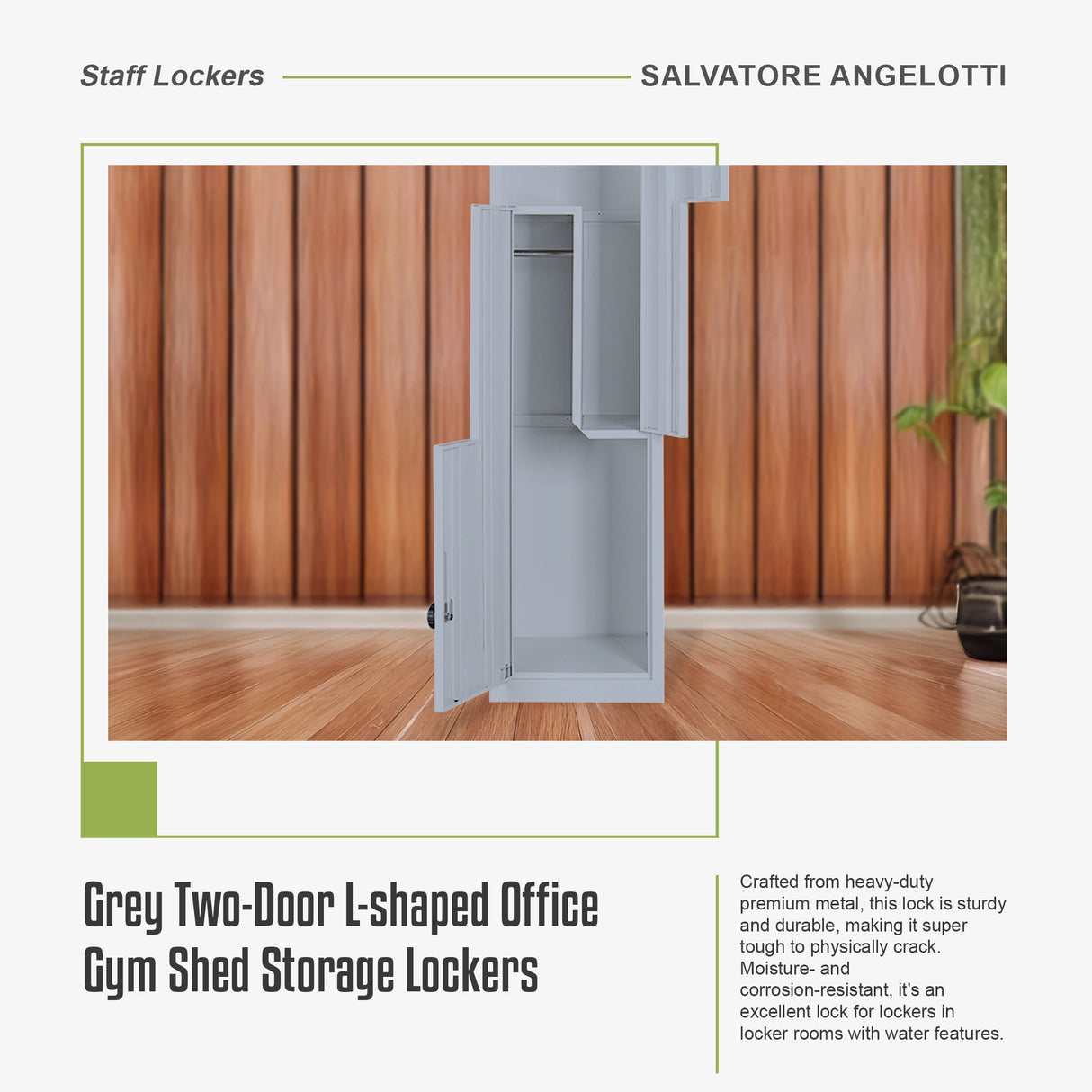 Grey Two-Door L-shaped Office Gym Shed Storage Lockers
