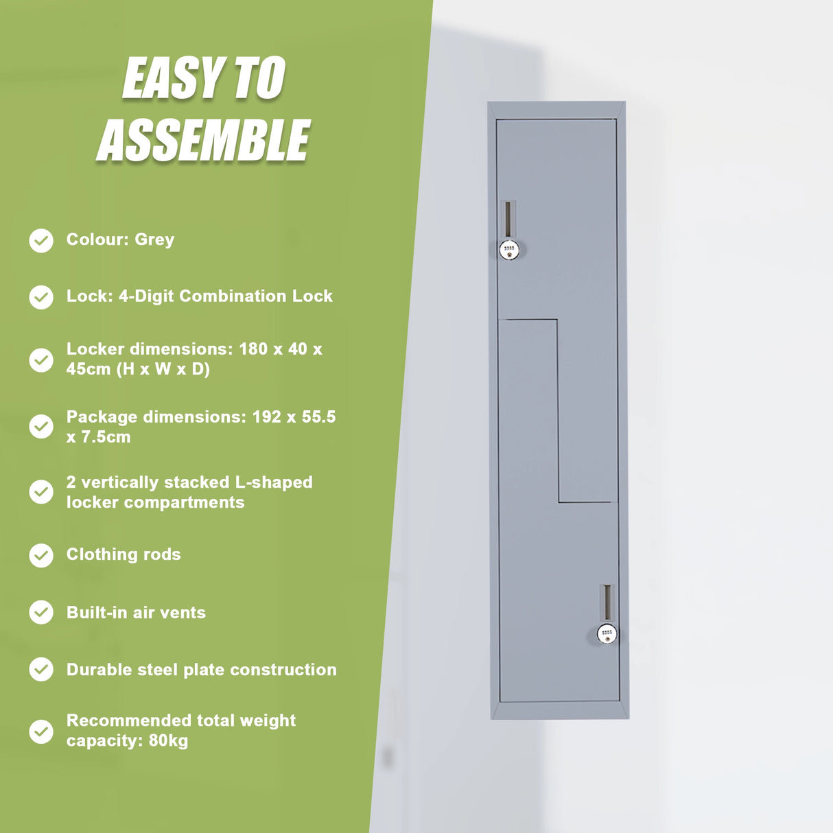 Grey Two-Door L-shaped Office Gym Shed Storage Lockers