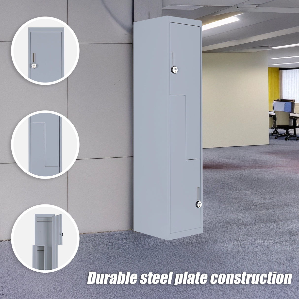 Grey Two-Door L-shaped Office Gym Shed Storage Lockers