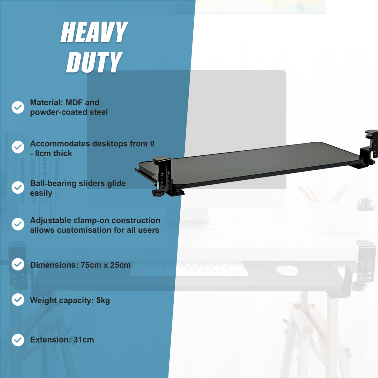 Clamp On Keyboard Tray 75cm W x 25cm D Extra Large