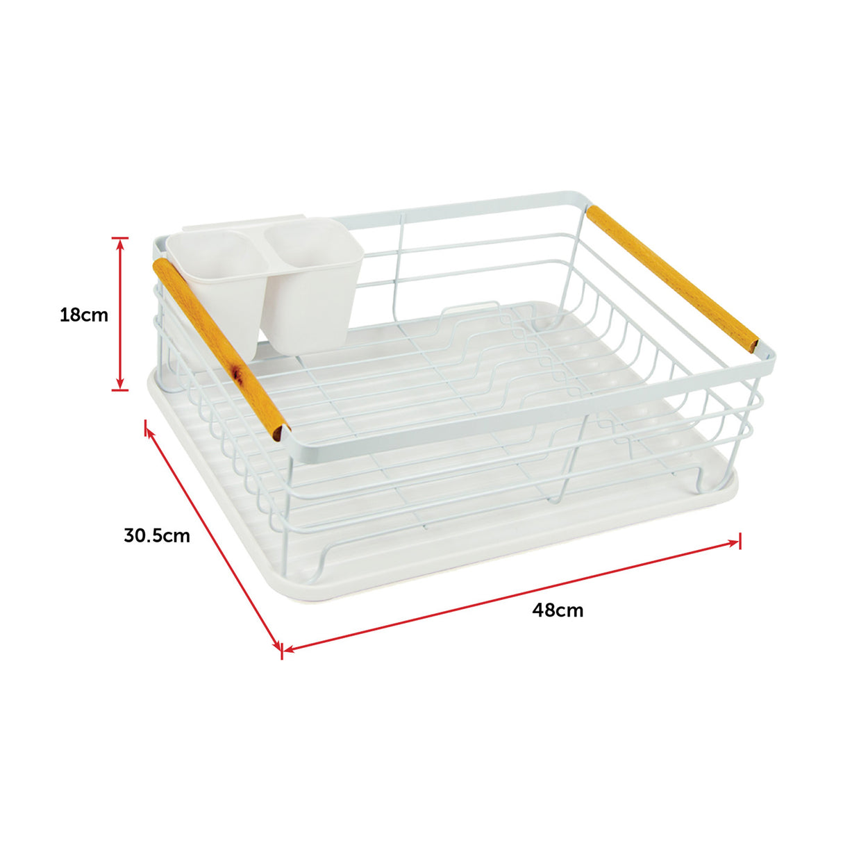 Metal Dish Drying Rack Drainboard Holder Tray Kitchen Plates Cutlery Wood Handle