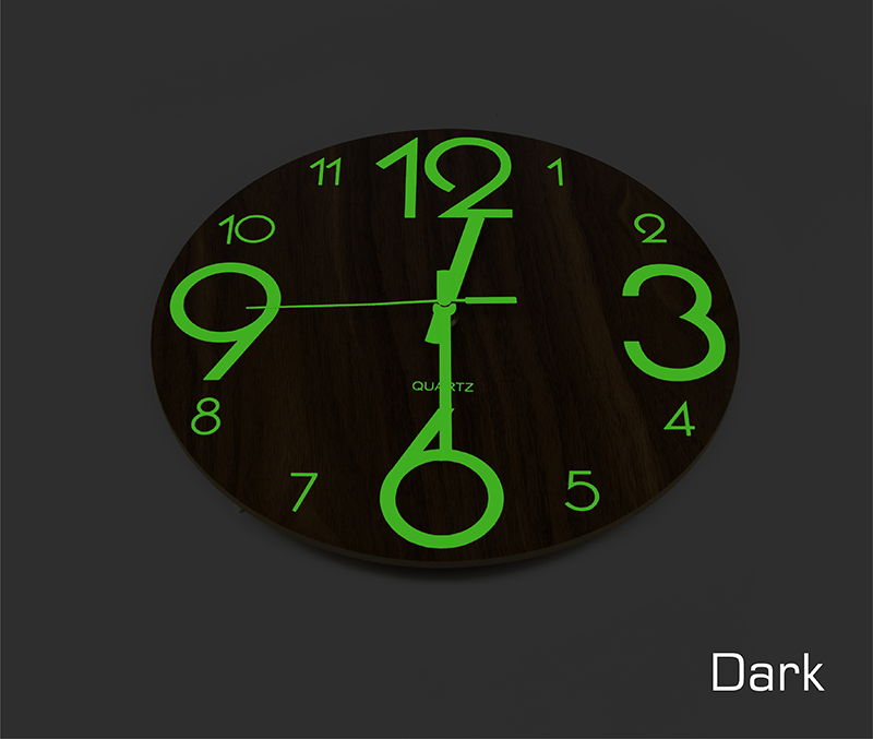 Glow In Dark Wall Clock Luminous Quartz Quiet Wooden Home Decor 30cm