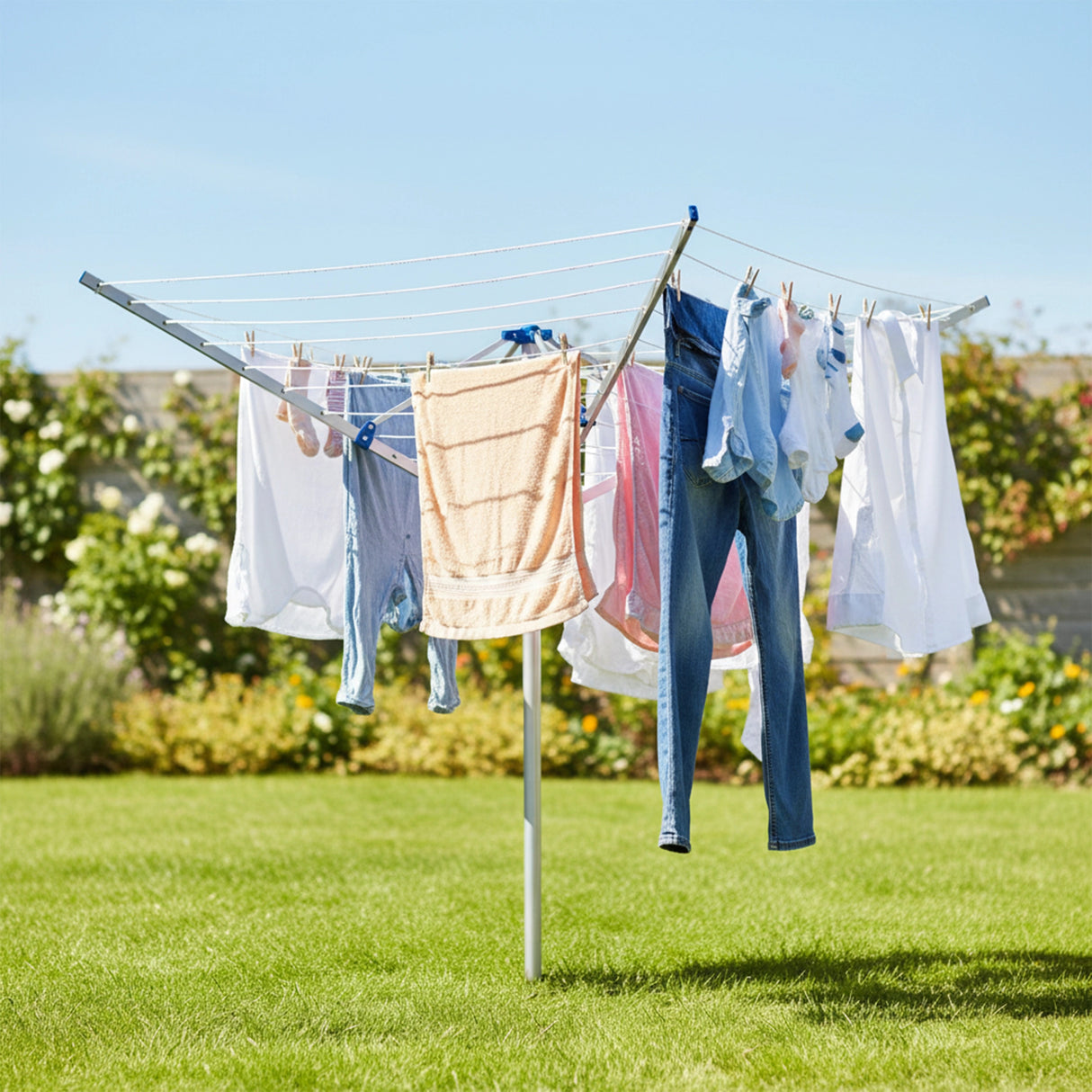 4 Arm Rotary Garden Washing Line Clothes Airer Dryer Outdoor Spike 40m Length