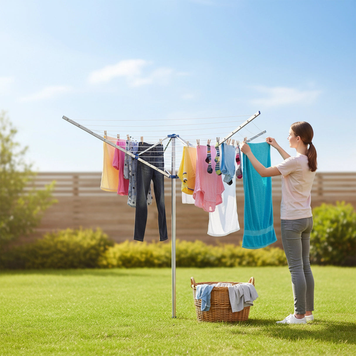 4 Arm Rotary Garden Washing Line Clothes Airer Dryer Outdoor Spike 40m Length