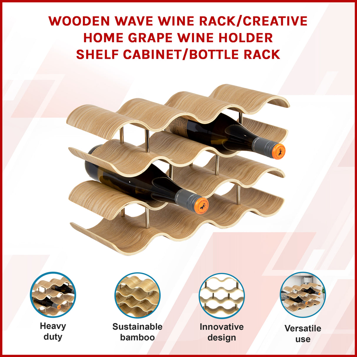 Wooden Wave Wine Rack/Creative Home Grape Wine Holder Shelf Cabinet/Bottle Rack