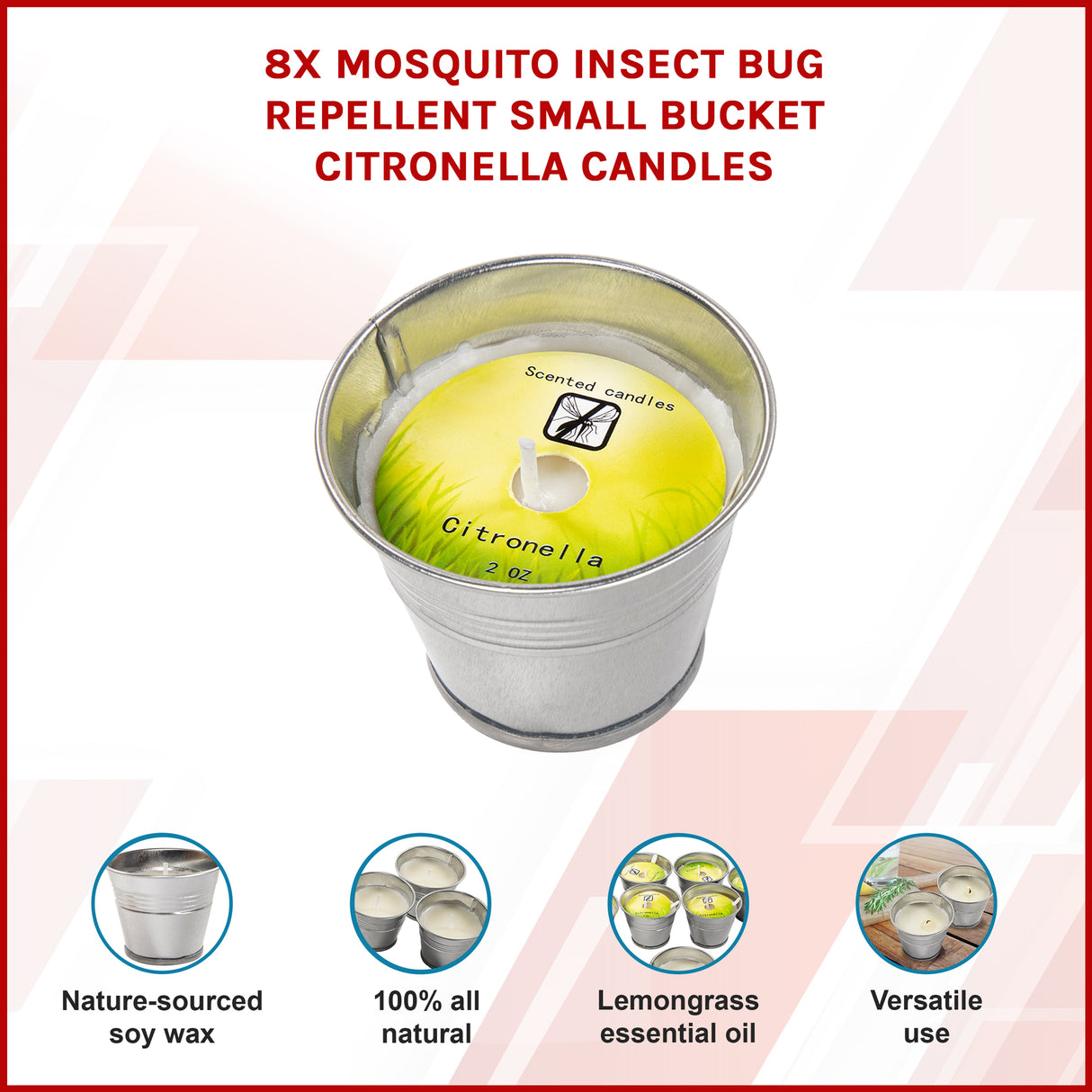 8x Mosquito Insect Bug Repellent Small Bucket Citronella Candles