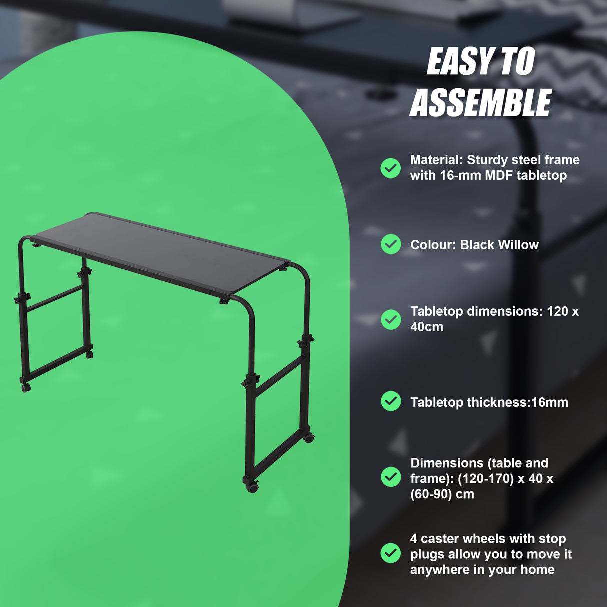 Overbed Table Work Laptop Desk with Wheels