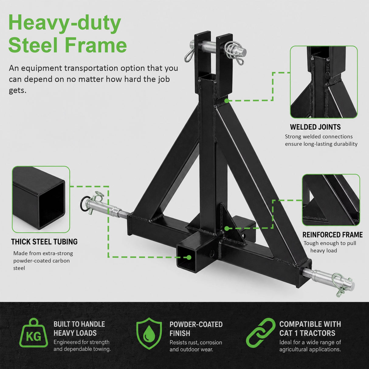 Heavy Duty Steel 3 Point 2" Trailer Hitch Receiver Tow Drawbar For Cat 1 Tractor