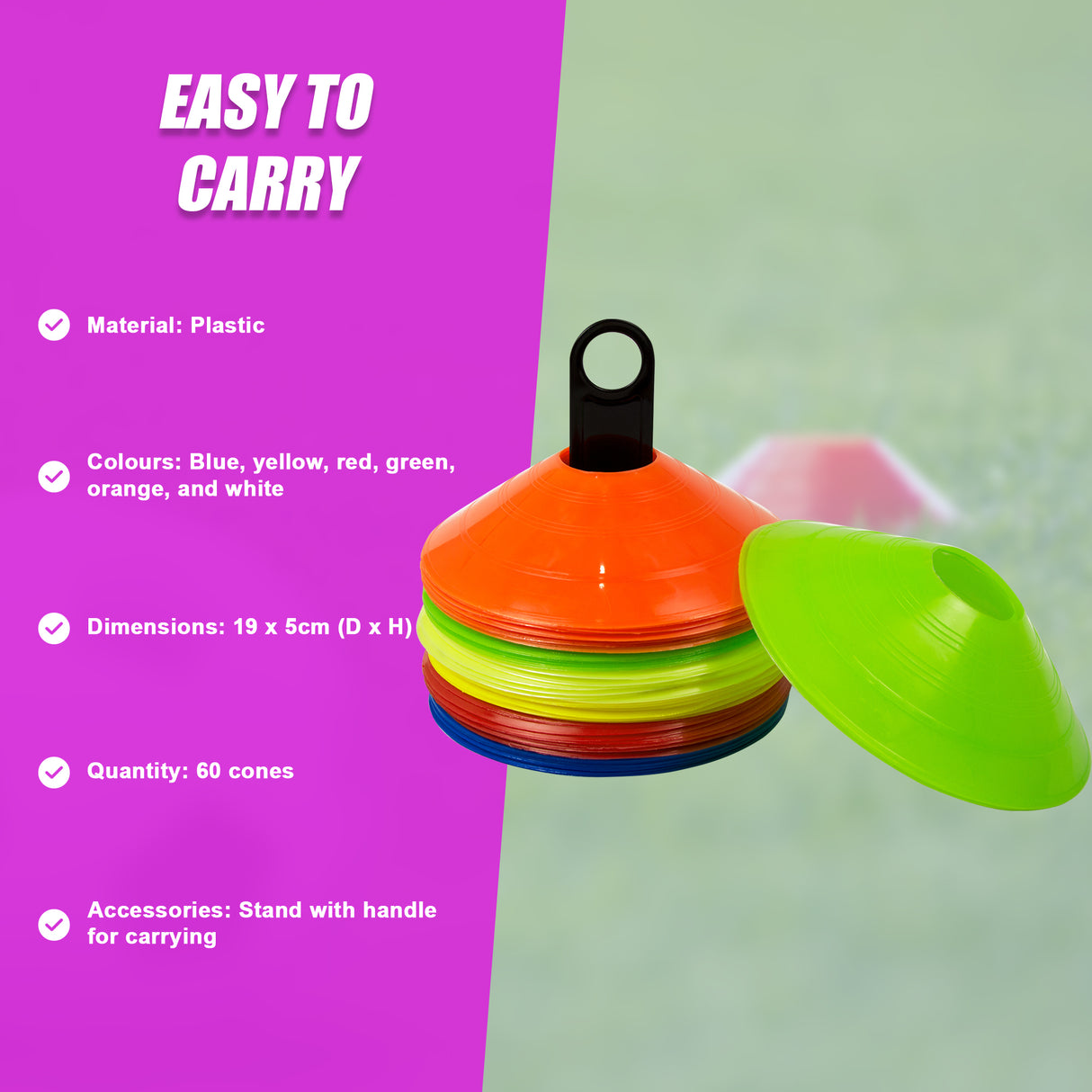 60 Pack Sports Training Discs Markers Cones Soccer AFL Exercise Personal Fitness