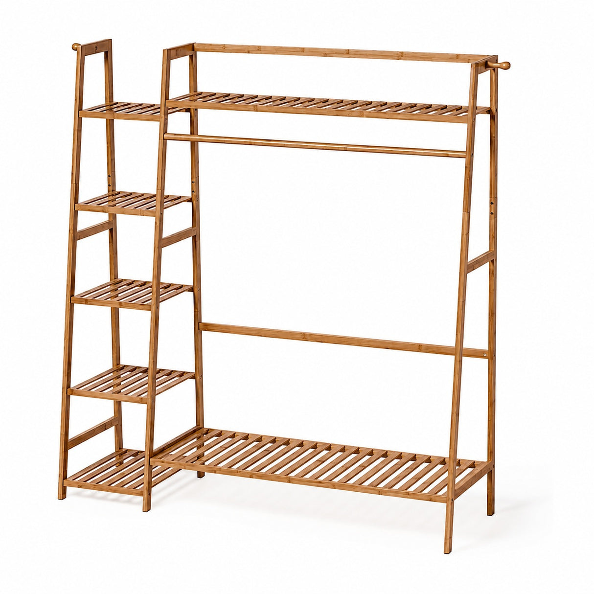 Portable Clothes Rack Coat Garment Stand Bamboo Rail Hanger Airer Closet