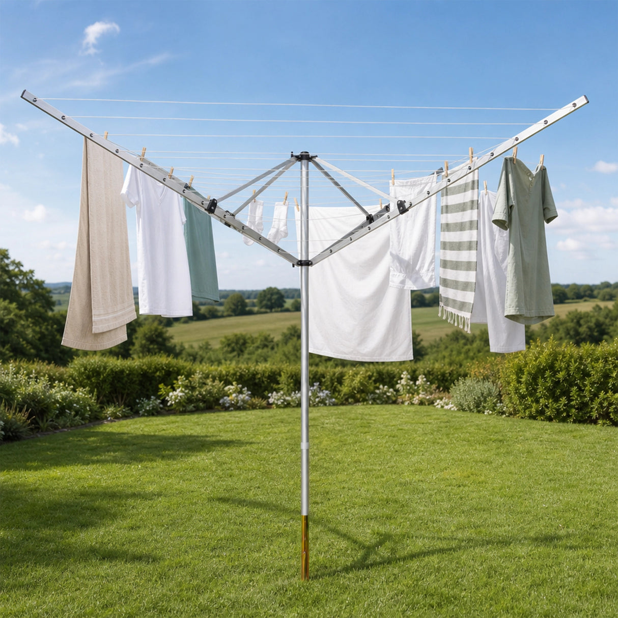 4 Arm Rotary Airer Outdoor Washing Line Clothes Dryer 50m Length