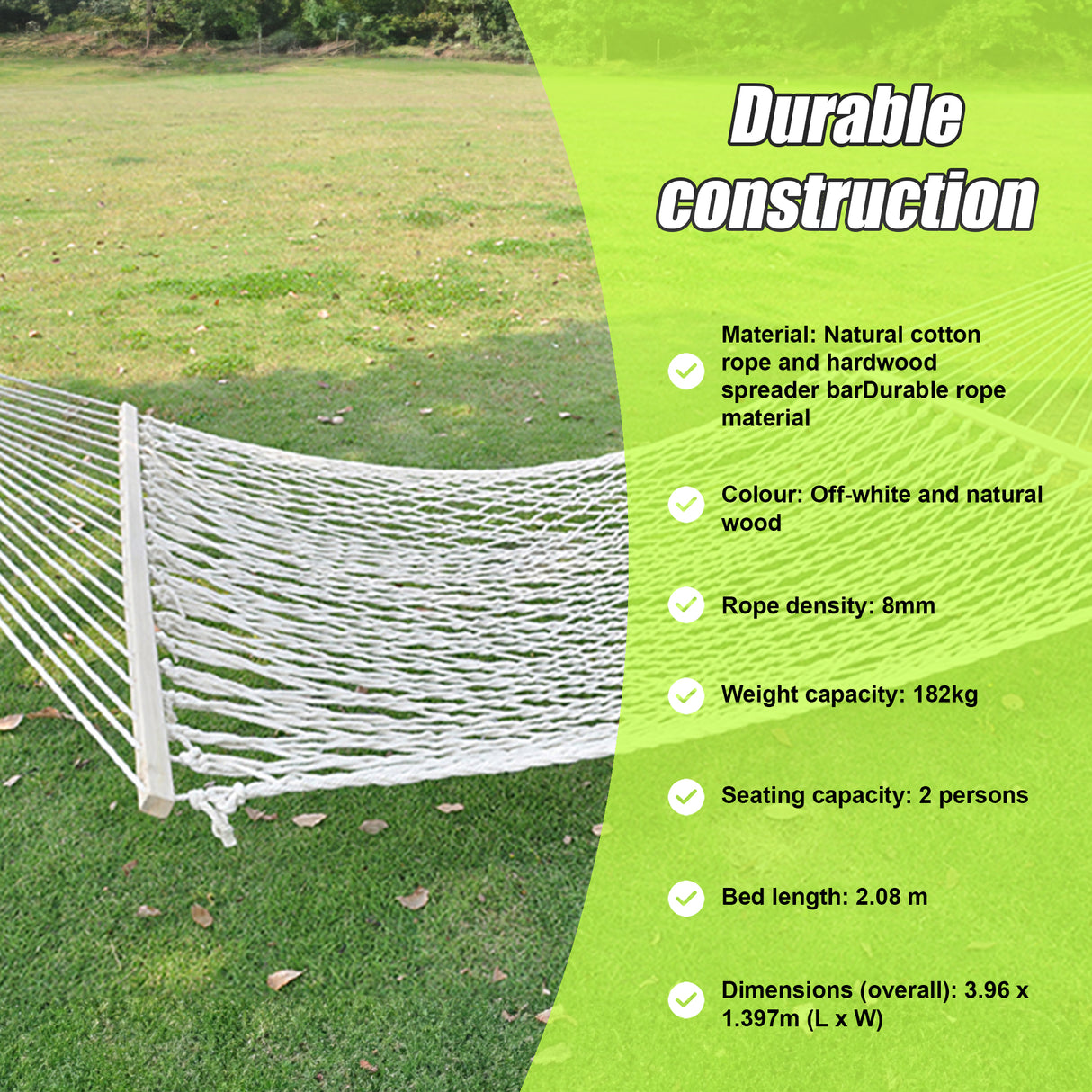 4m Traditional Cotton Rope Hammock with Hanging Hardware