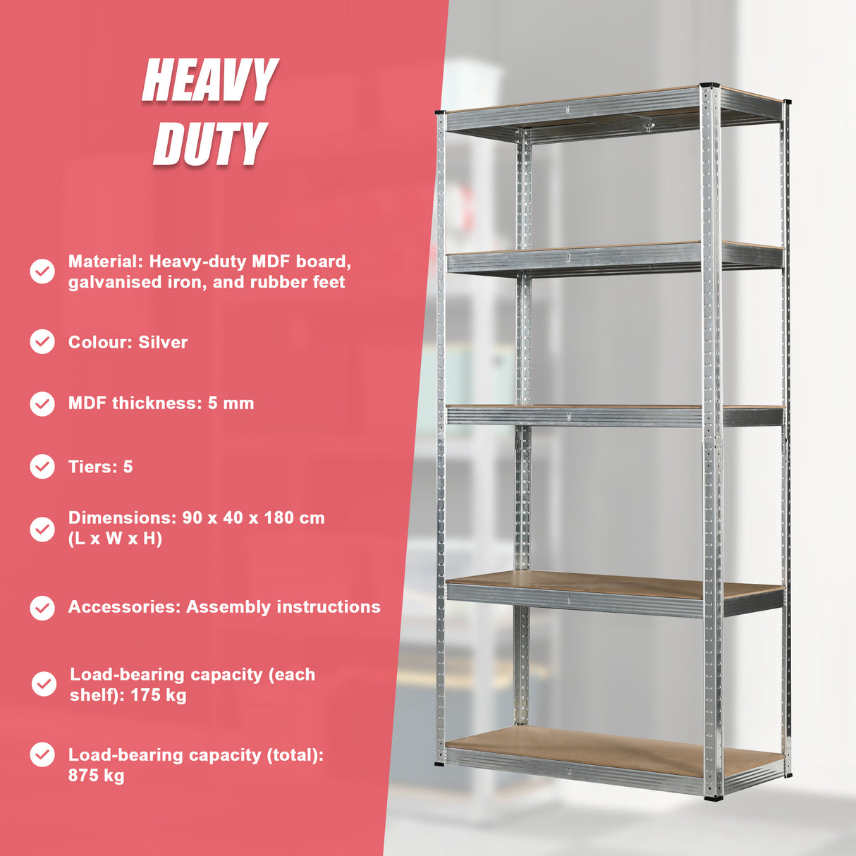 1.8M Warehouse Shelving Racking Steel Pallet Garage Shelves Metal Storage Rack