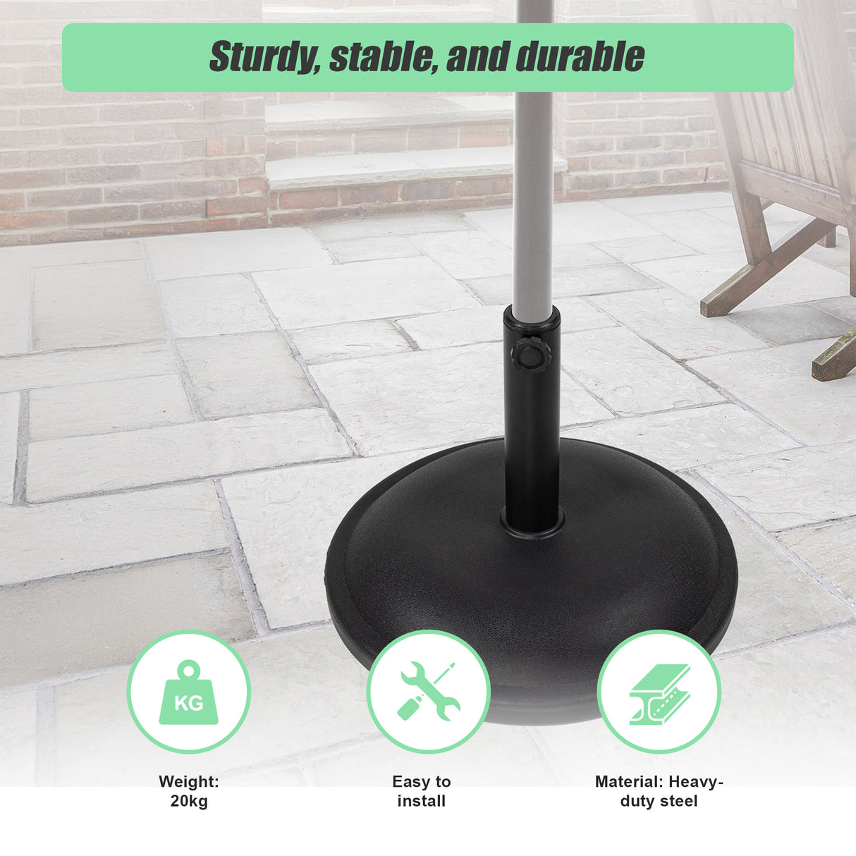 20kg Patio Sun Umbrella Base Durable Parasol Garden Stand Cement Round