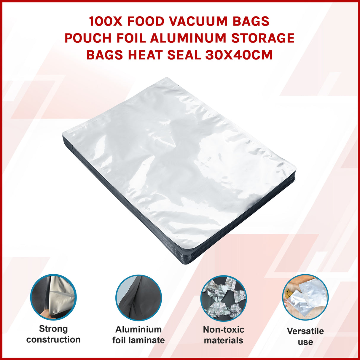 100x Food Vacuum Bags Pouch Foil Aluminum Storage Bags Heat Seal 30x40cm