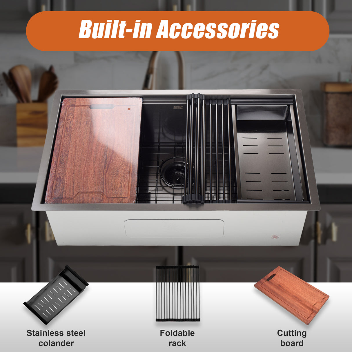 775x406mm Nano Single Bowl Kitchen Sink with Workstation Accessories