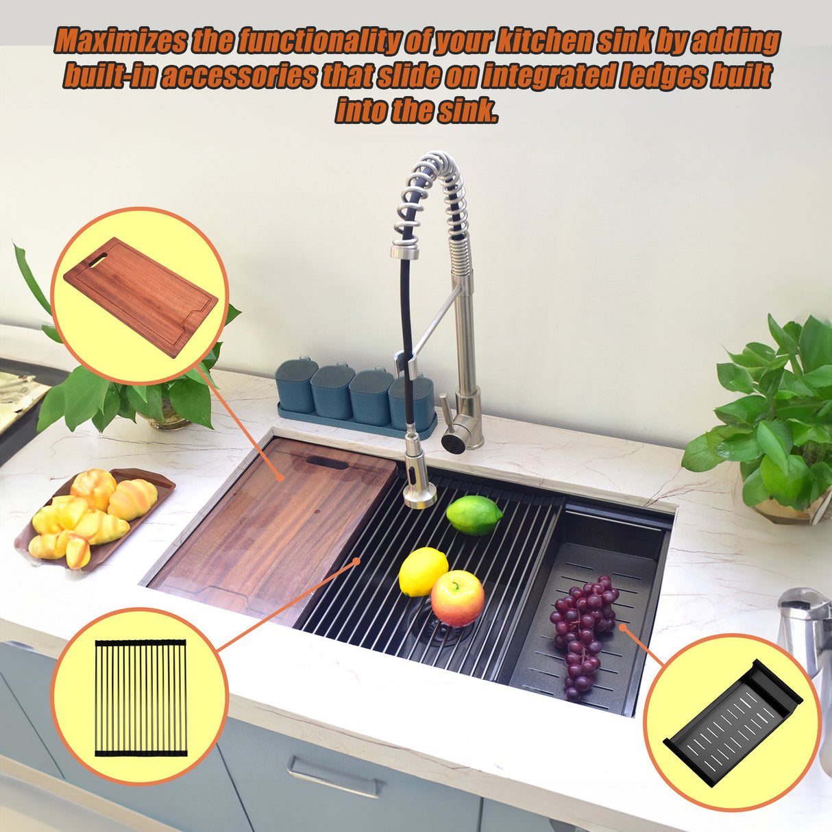 775x406mm Nano Single Bowl Kitchen Sink with Workstation Accessories