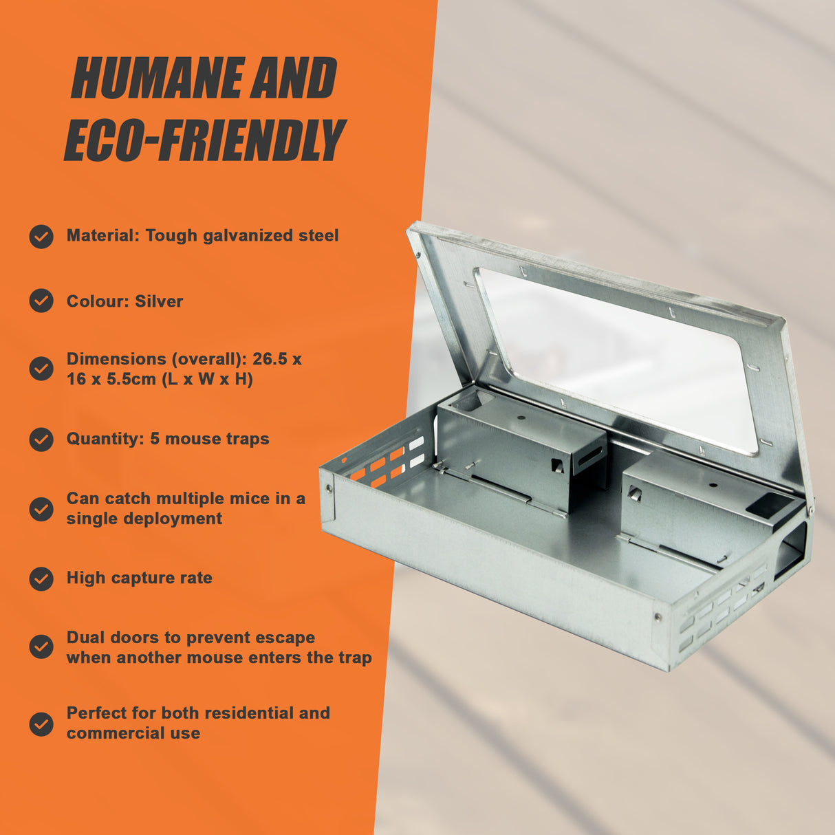 5x Humane Reusable Mice Trap Safe Live Catch Metal Mouse Catcher