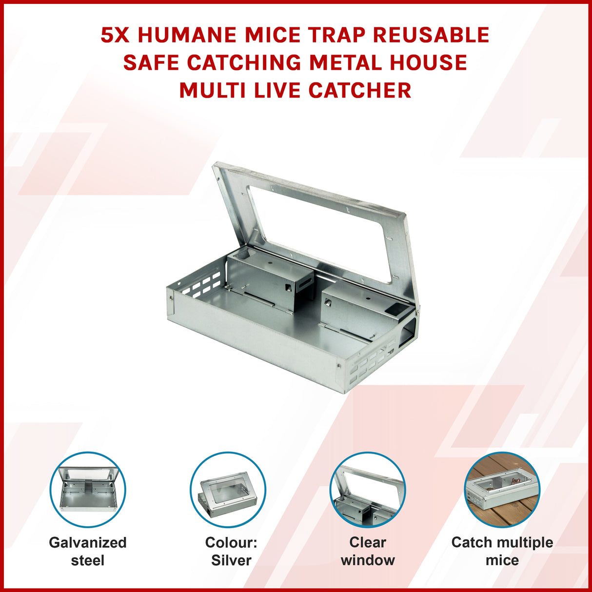 5x Humane Reusable Mice Trap Safe Live Catch Metal Mouse Catcher